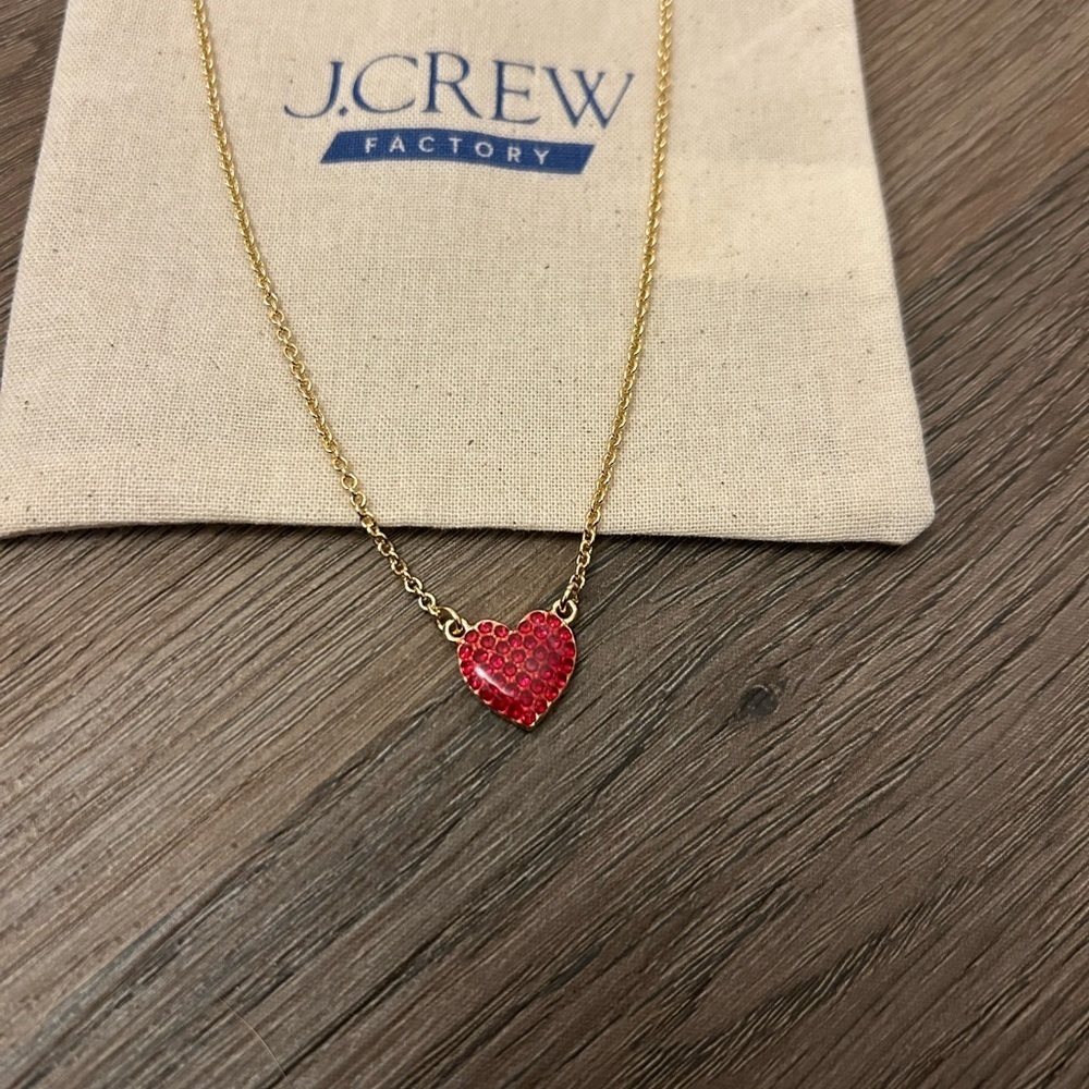 J. Crew Gold Necklace with Vibrant Rhinestone Red Heart NWT - Picture 2 of 5